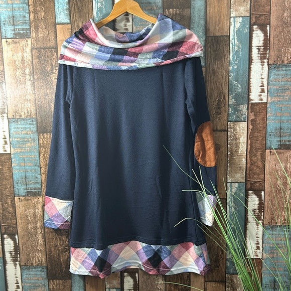 NWOT medium off shoulder we turtle neck patch elbow sweater - Picture 1 of 11